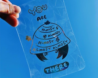 Bucket Hat Mountain Hiking Art Suncatcher, Rainbow Maker Decal for Windows, Cute Girl's Colorful Dorm Room Decor | You are almost there