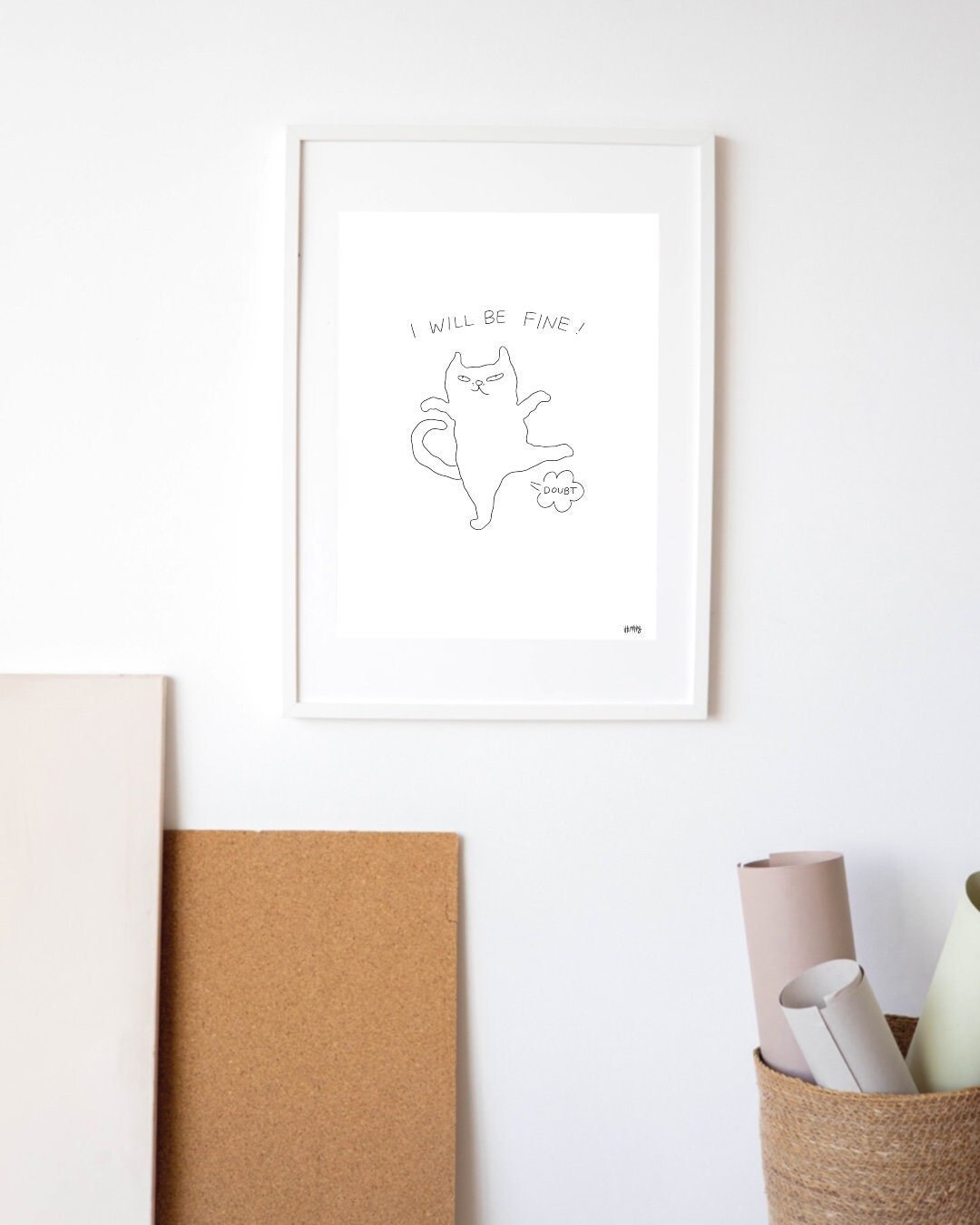 Cat Fart Out Doubt Art Print | Funny Cat with Positive Affirmation Wall Art for School Counselor | Mental Health Poster | I Will Be Fine