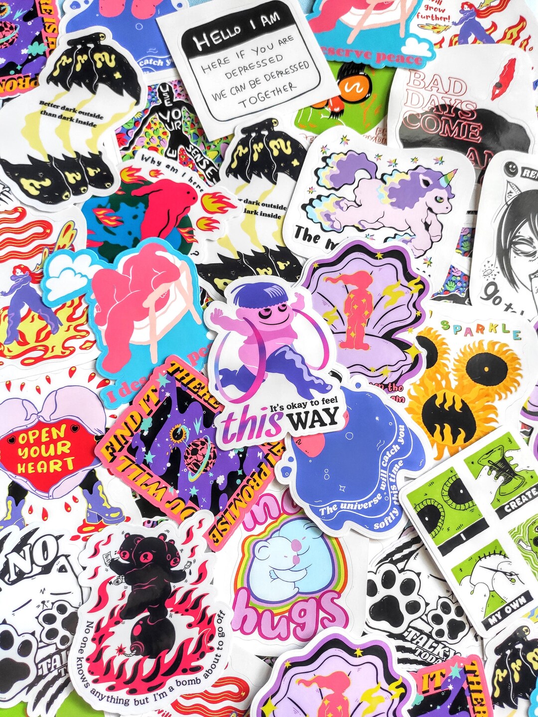 Random Mix | 12 Stickers | Mental Health Sticker Set | Self Care ...