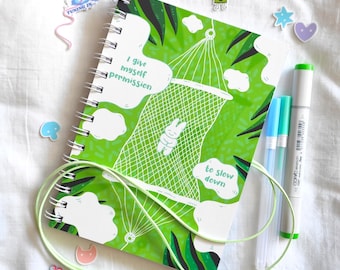 Slow Down Bunny Cute Notebook, Wonky Lined Random Pages A5 Journal, Mental Health Diary, Mindfulness Gift for Mom Daughter Bestie