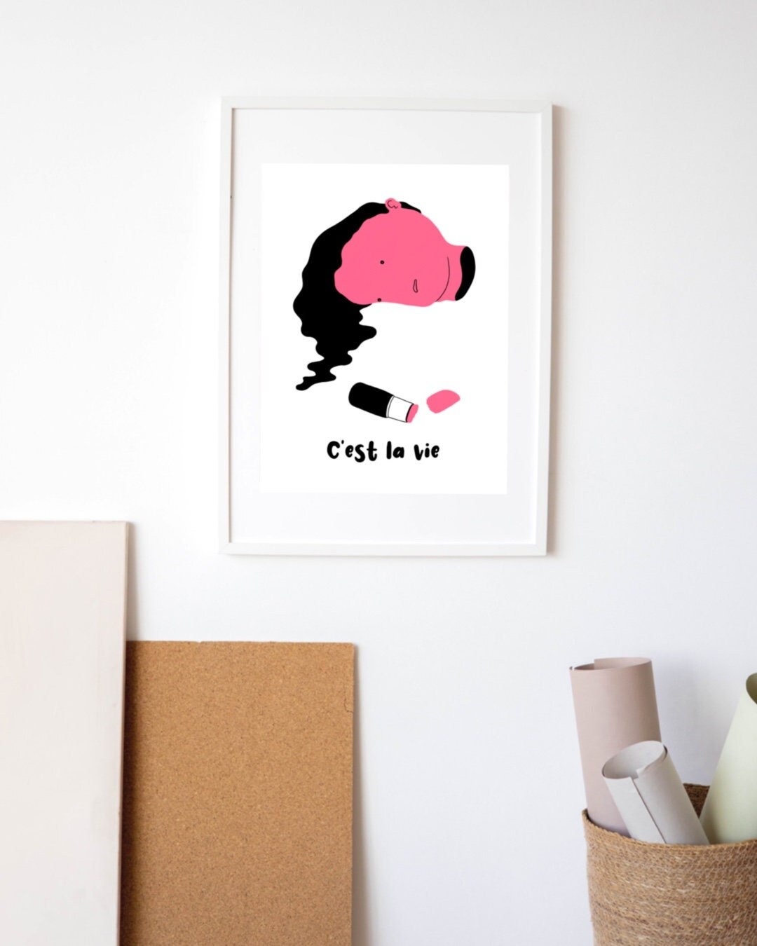 Broken Lipstick and Head Art Print | Mental Health Poster | Bold and Quirky Illustration Wall Art for Home Office Decor | C'est La Vie
