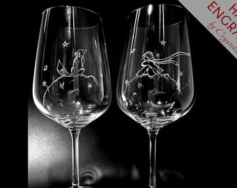 The Little Prince | Le Petit Prince Set of 2 Wine Glass | Fully Personalized | Hand Engraved | Book lover Romantic Wine Glass |