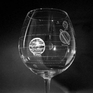 Astronomer&#39;s Wine Glass | Hand Engraved | Fully personalized | Solar system Gift | Astronomy fan| Explore the Solar System in 360 Degrees!