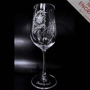 Sunflower Theme Wine Glass | Hand Engraved | Fully Personalized |  Wine Lover Gift | Art Wine Glass | Summer Mood Wine Glass