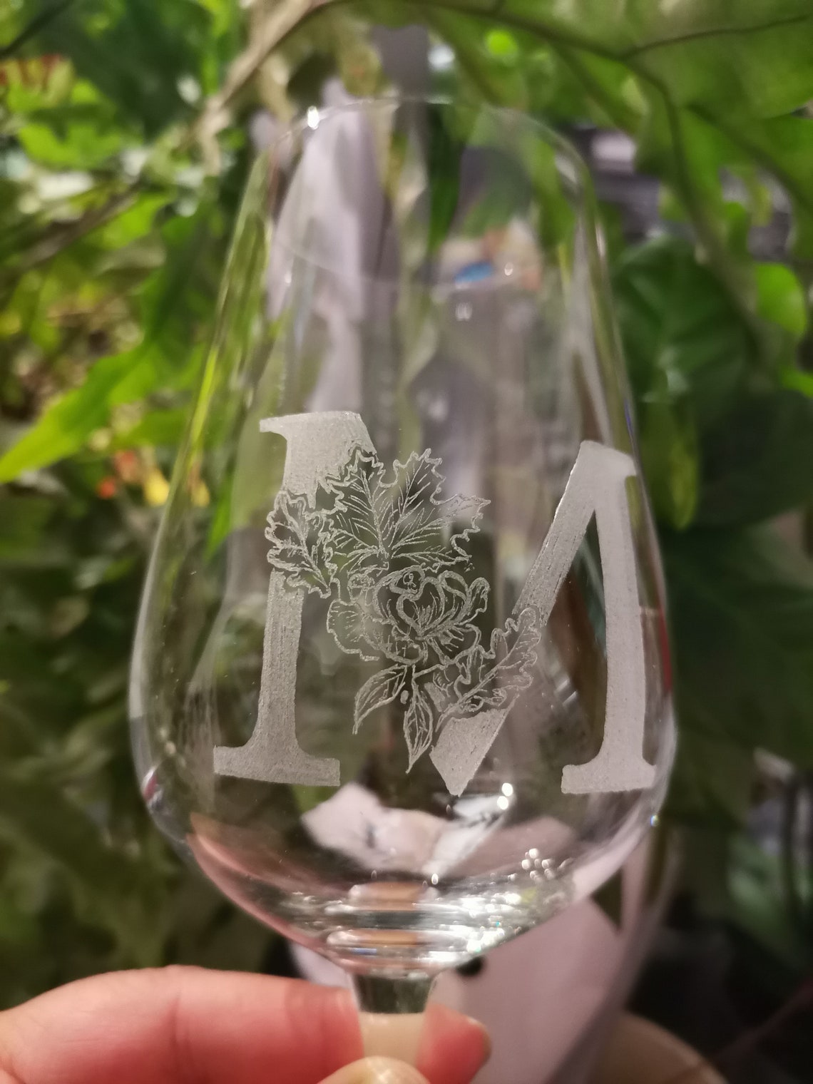 Monogram Elegant Wine Glass Hand Engraved Fully Personalized Etsy