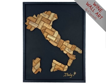 Italy Wine Cork Map | Wine Lover Decoration Gift | Hand Made | Used Corks Upcycling | Wine Bar Decor | Winery