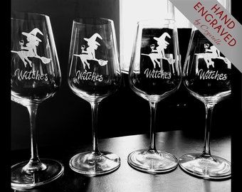 Witches Wine Glasses Set of 4 | Hand Engraved | Fully personalized | Best Friends Gift | Bridesmaids Gift