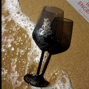 Black Elegant Wine Glass | Hand Engraved | Fully Personalized Gifts | Wine Lover Present | A gift for a Woman