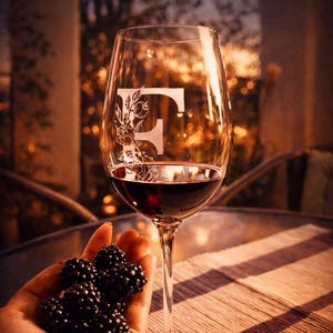 Monogram Wine Glass Floral Hand Engraved Fully personalized Wine Lover Gift