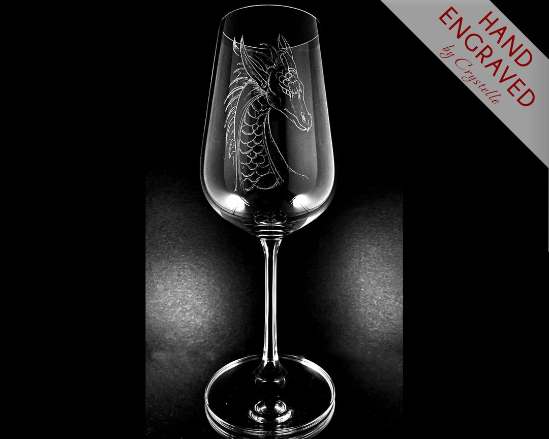 Dragon Wine Glass Hand Engraved Fully Personalized Wine Lover Gift ...