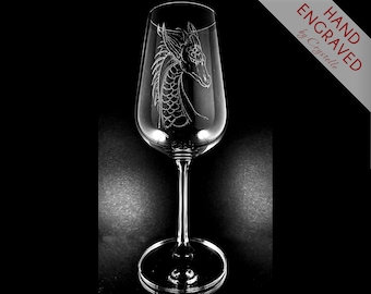 Dragon Wine Glass Hand Engraved Fully personalized Wine Lover Gift Hydra Firedrake Design Fantasy Creature Glassware