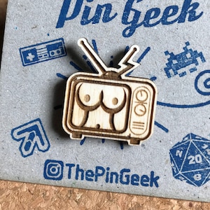 Boob Tube Lapel Pin - Laser Cut / Wood Etched - The classic TV