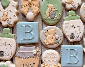 Classic Winnie the Pooh Baby Shower Cookies- Personalized Party Favors