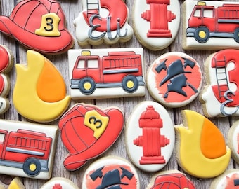 Custom Firefighter Birthday Cookies- Fireman Decorated Sugar Cookies