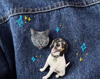 Hand Painted Custom Pet Portrait Pin | Personalized Cat Dog Gift