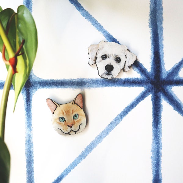 Pet Portrait Magnet| Personalized Refrigerator Magnet| Custom Cat Dog Portrait| Handmade Magnet| Hand Painted| Pet Lover Gift