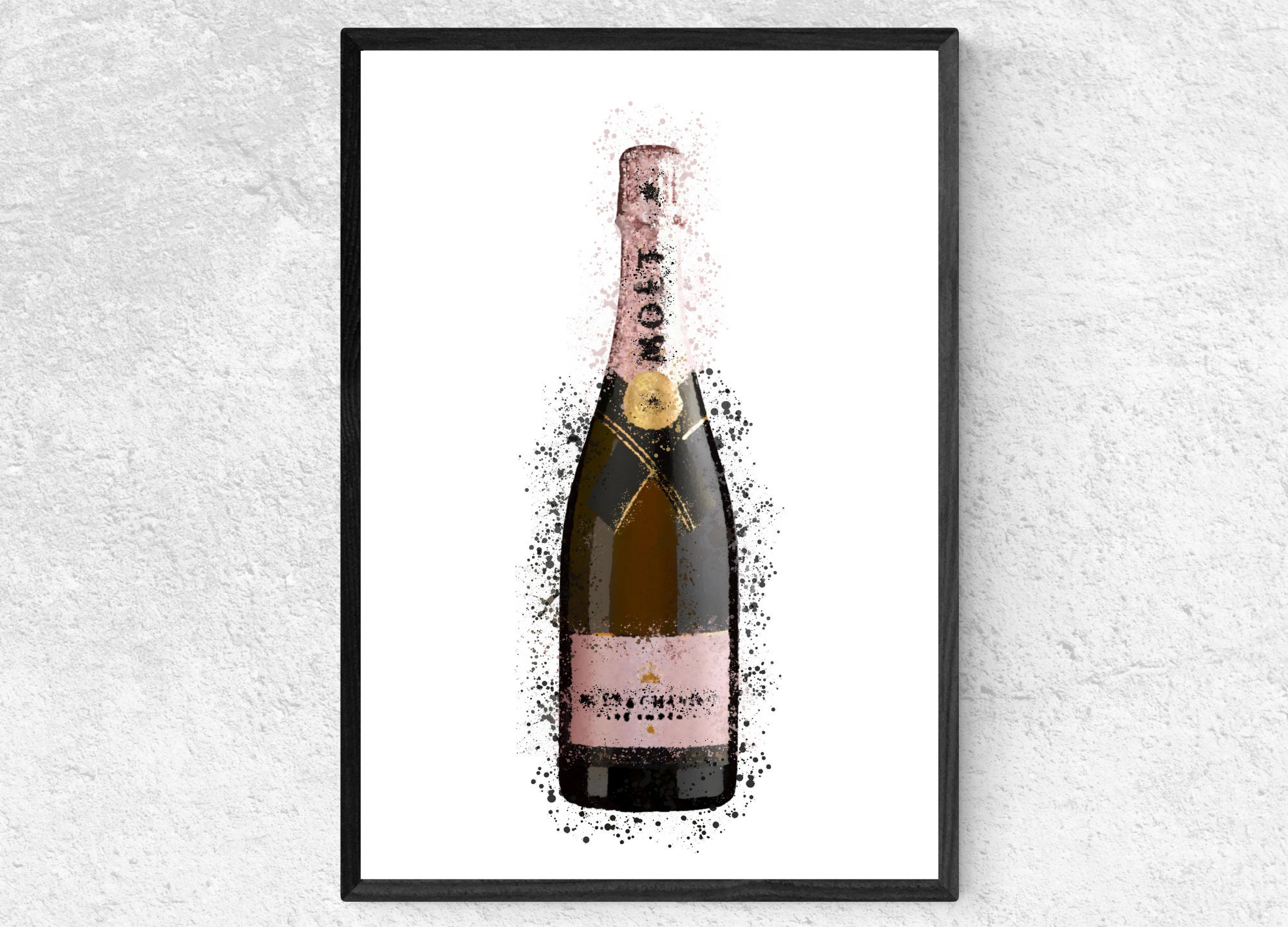 Champagne Watercolour Splash Bottles Rose Champagne Lover | Etsy