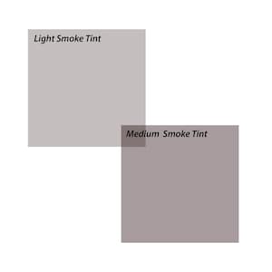 May include: Two samples of window tint, one labeled "Light Smoke Tint" and the other labeled "Medium Smoke Tint". The tint samples are gray.