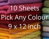 10 sheets of 9 x 12 Inch Wool Felt, Choose any TEN wool blend felt sheets, Merino Felt Squares, Felt Fabric, Wool Felt Supplier, Australia