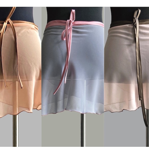 Falda de ballet, corta, clásica, tallas XXS a XXL+, albaricoque, gris claro, rosa delicado