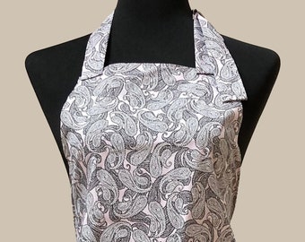 Elegant apron, soft pink with paisley pattern, adjustable size, robust cotton