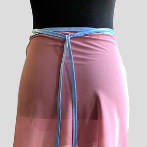 Ballet skirt, all lengths, XXS to XXL, color light blackberry with light blue duchesse ribbon, wrap skirt image 6