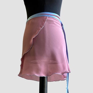Ballet skirt, all lengths, XXS to XXL, color light blackberry with light blue duchesse ribbon, wrap skirt image 1