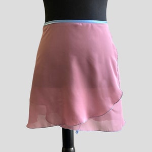 Ballet skirt, all lengths, XXS to XXL, color light blackberry with light blue duchesse ribbon, wrap skirt image 5