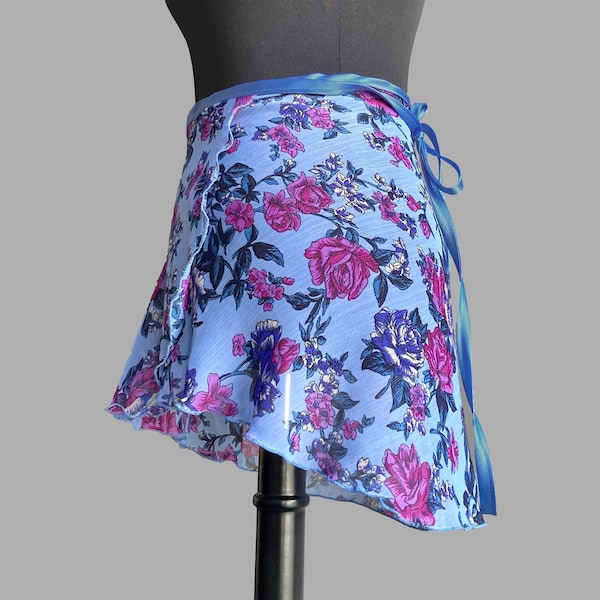 Ballet skirt, light blue with roses, various lengths, wrap skirt