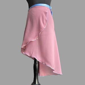 Ballet skirt, all lengths, XXS to XXL, color light blackberry with light blue duchesse ribbon, wrap skirt image 7