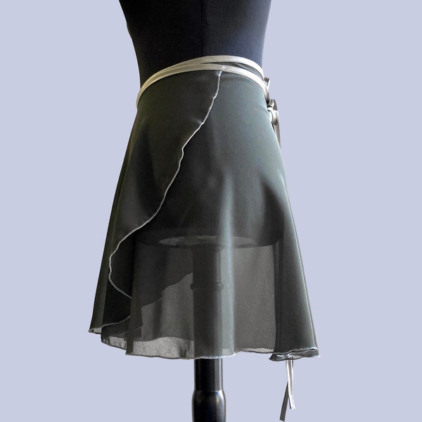 Ballet skirt, dark grey with silvery ribbon made of fine duchesse, size XXS to XXL+ wrap skirt