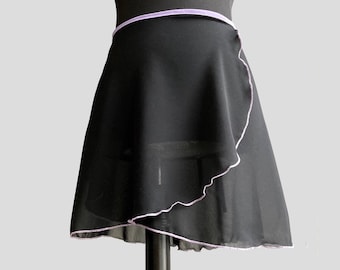 Ballet skirt, black with light purple band, size XXS to XXL+, all lengths, wrap skirt,