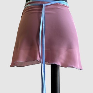 Ballet skirt, all lengths, XXS to XXL, color light blackberry with light blue duchesse ribbon, wrap skirt image 3