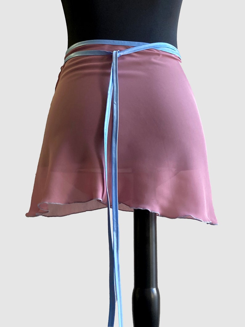 Ballet skirt, all lengths, XXS to XXL, color light blackberry with light blue duchesse ribbon, wrap skirt image 3