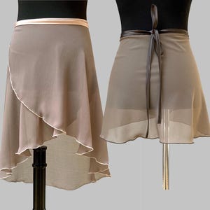 Ballet skirt, all lengths up to XXL+, taupe with ribbon in champagne or brown, wrap skirt