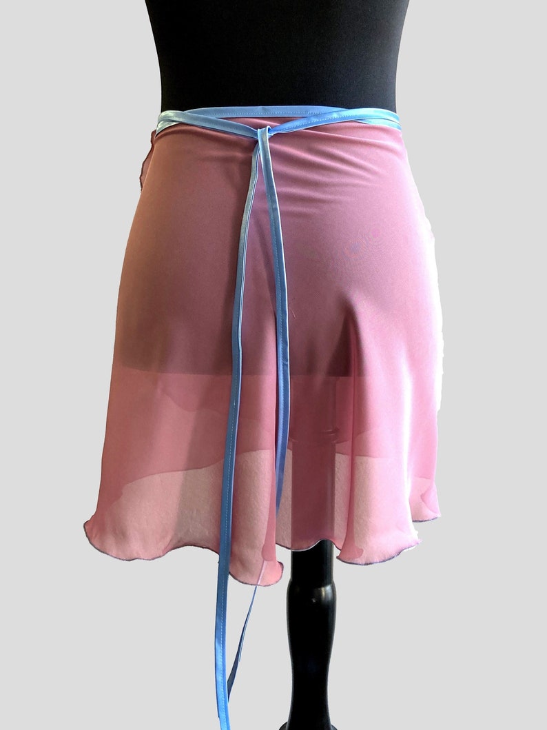 Ballet skirt, all lengths, XXS to XXL, color light blackberry with light blue duchesse ribbon, wrap skirt image 6