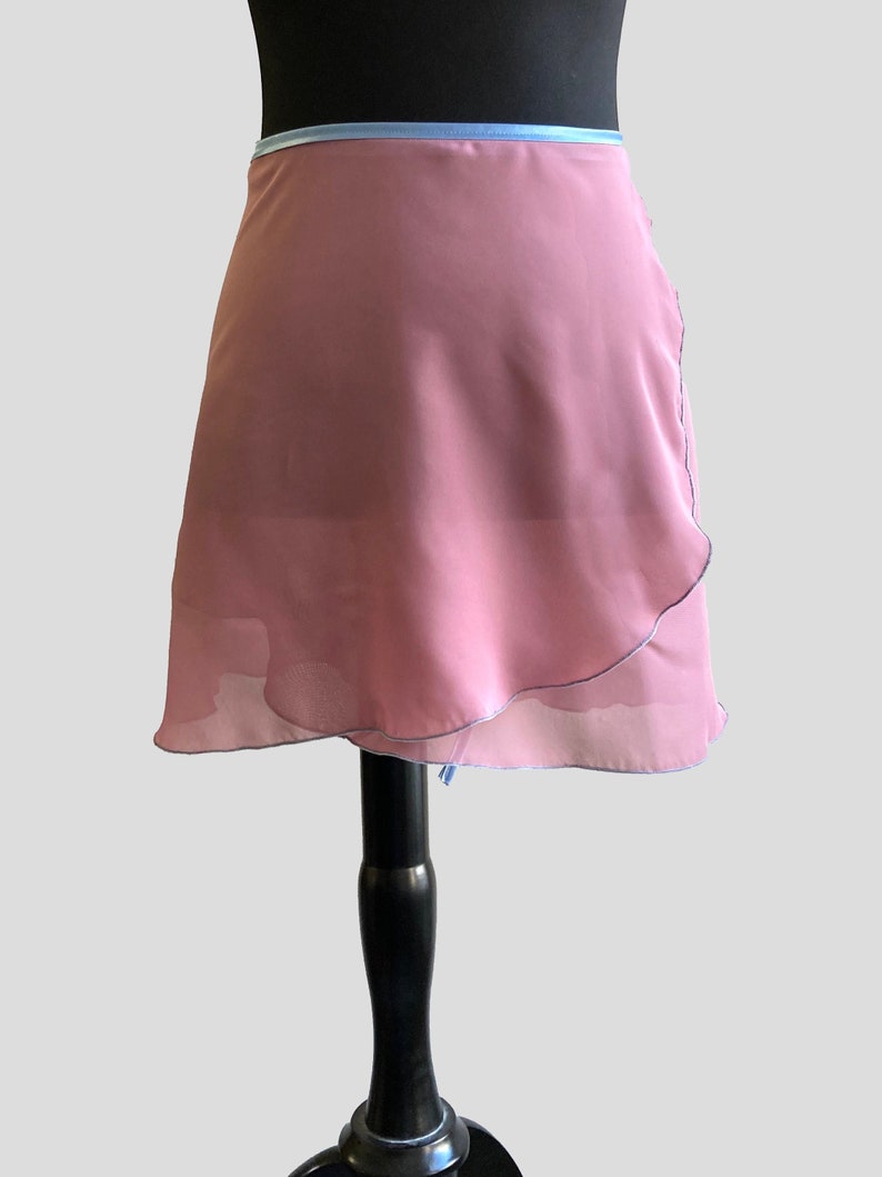 Ballet skirt, all lengths, XXS to XXL, color light blackberry with light blue duchesse ribbon, wrap skirt image 5