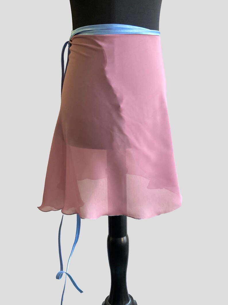 Ballet skirt, all lengths, XXS to XXL, color light blackberry with light blue duchesse ribbon, wrap skirt image 4