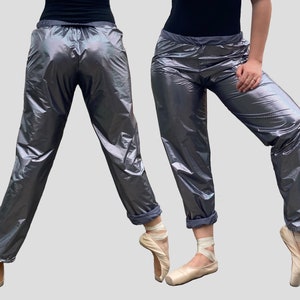 Pantalon d’échauffement de ballet, argent extérieur gris à l’intérieur, pantalon sac poubelle, pantalon Ripstop pour femmes, pantalon de rétention de chaleur, pantalon Hattie Training
