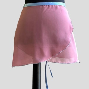 Ballet skirt, all lengths, XXS to XXL, color light blackberry with light blue duchesse ribbon, wrap skirt image 2