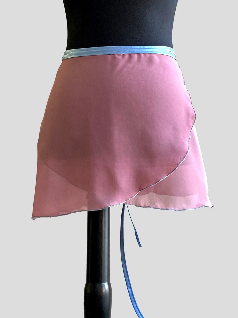 Ballet skirt, all lengths, XXS to XXL, color light blackberry with light blue duchesse ribbon, wrap skirt image 2