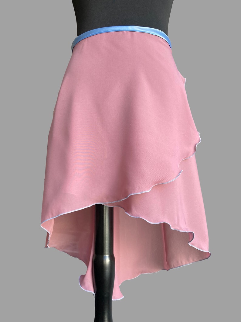 Ballet skirt, all lengths, XXS to XXL, color light blackberry with light blue duchesse ribbon, wrap skirt image 8