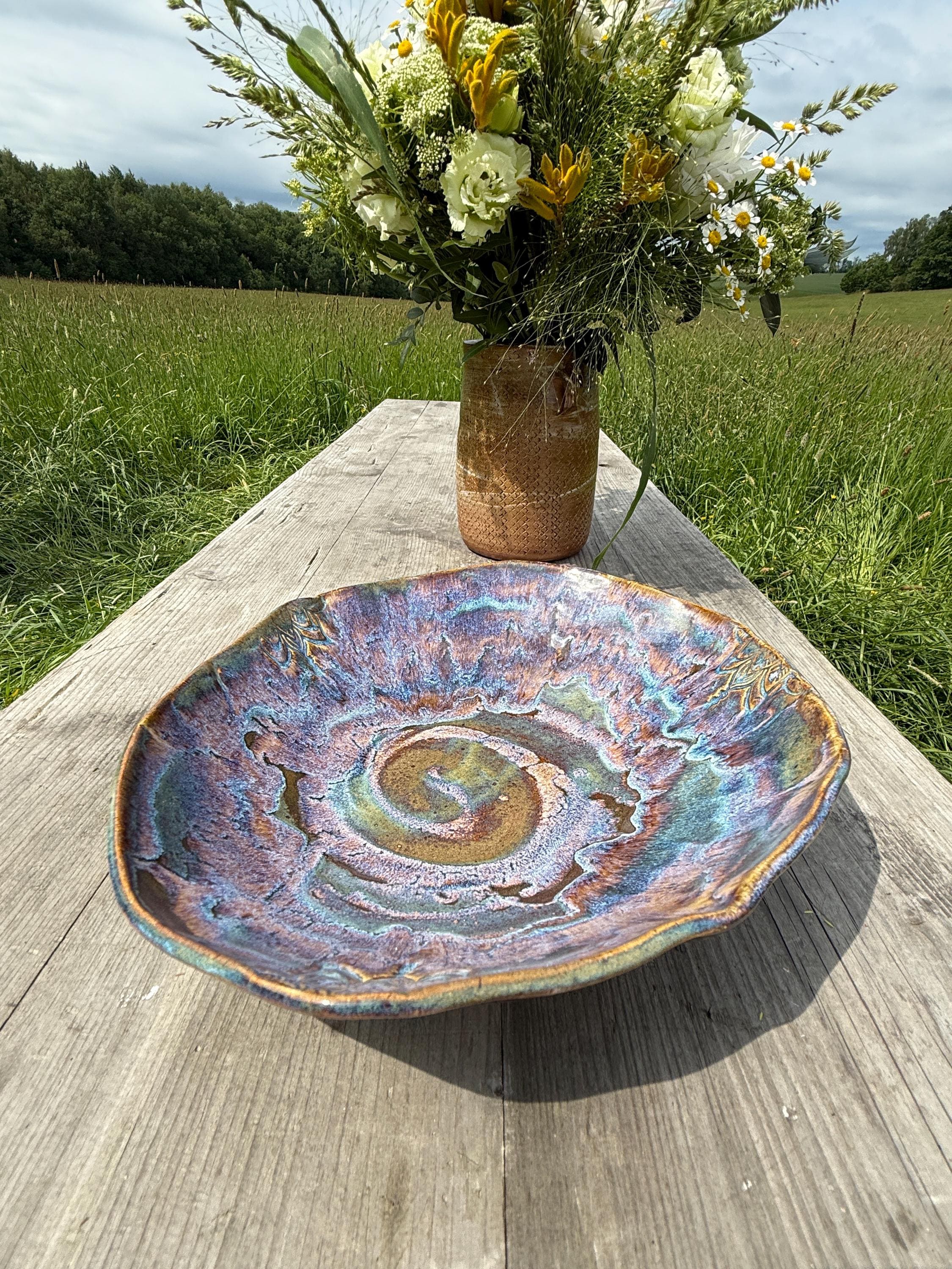 Flache Obstschale aus Keramik – Handgemachte Obstschale, Servierschale & Dekoschale