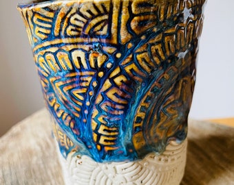 Ceramic mug handmade in mandala design