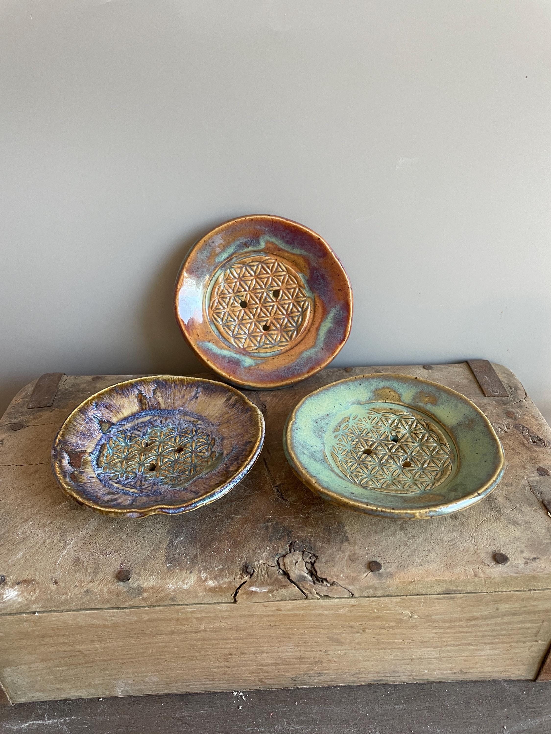 Soap dish ceramic - with flower of life