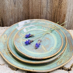 Plate ceramic set pottery turquoise