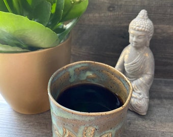 Mug potted from ceramic yoga lotus mandala design
