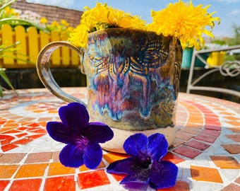 Ceramic mug, potted with mandala