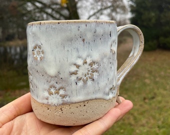 Christmas mug, handmade ceramic mug with snowflakes