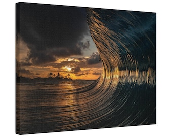 Rising Sun Wave Canvas Print, Ocean Wall Art
